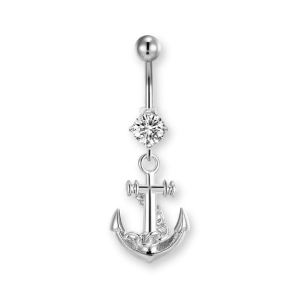 Titan Bauchnabelpiercing mit Anker-Anhänger – maritimes Design, hautfreundlich, glänzend und langlebig.