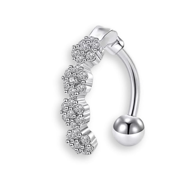 „Silber Kristall Bauchnabelpiercing aus Chirurgenstahl 316L mit vielen glitzernden Kristallen & Reverse gebogener Barbell ✨💎“