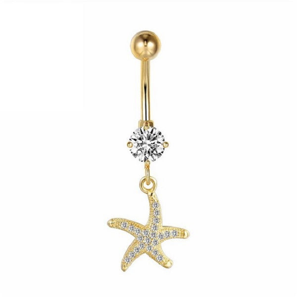 Seestern Bauchnabelpiercing aus Chirurgenstahl 316L – wahlweise in Silber oder Gold, mit Kristallen besetzt, maritimes Design für Sommer & Strand.