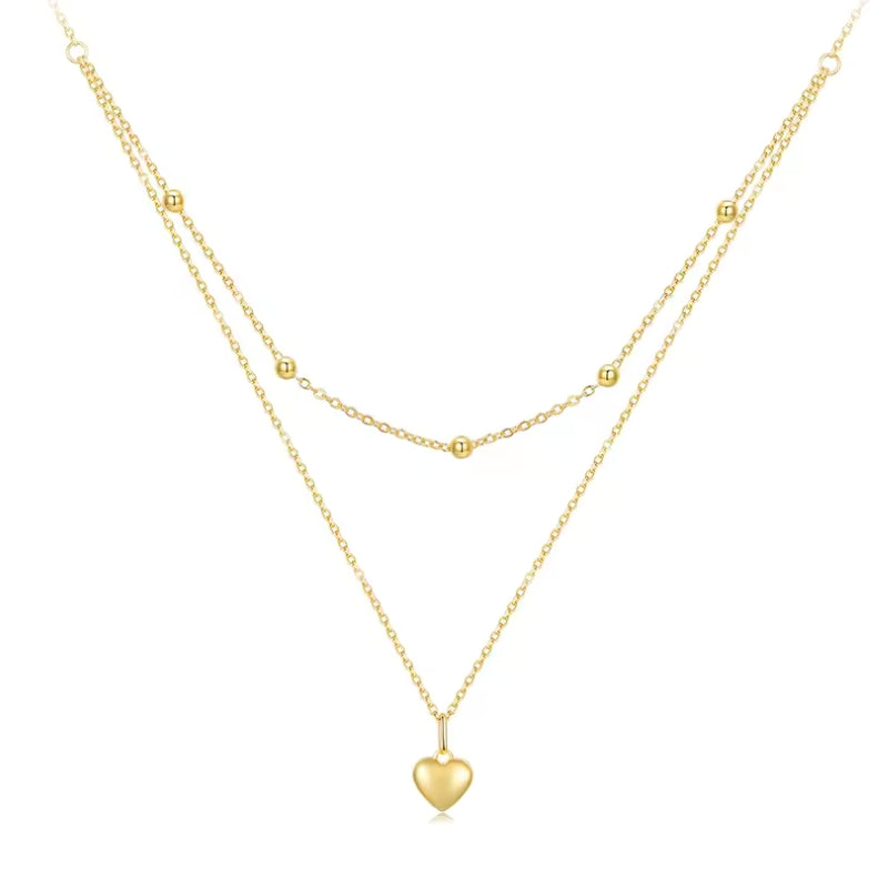 Layering Halskette 925 Sterlingsilber mit Herz Anhänger und Kugelkette, verstellbar in Gold oder Silber, Geschenk für Frau.