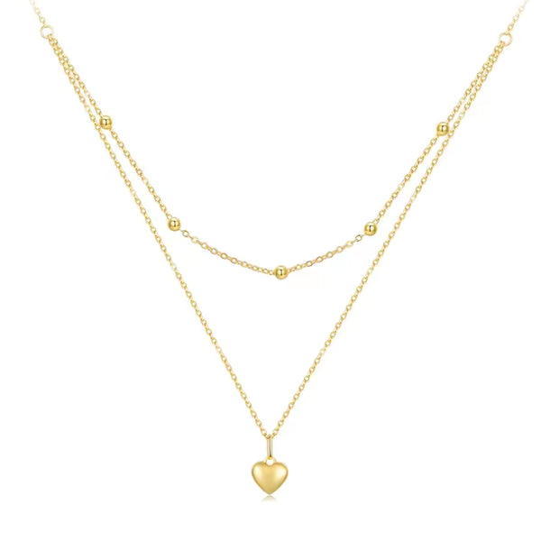 Layering Halskette 925 Sterlingsilber mit Herz Anhänger und Kugelkette, verstellbar in Gold oder Silber, Geschenk für Frau.