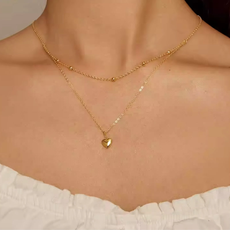 Layering Halskette 925 Sterlingsilber mit Herz Anhänger und Kugelkette, verstellbar in Gold oder Silber, Geschenk für Frau.