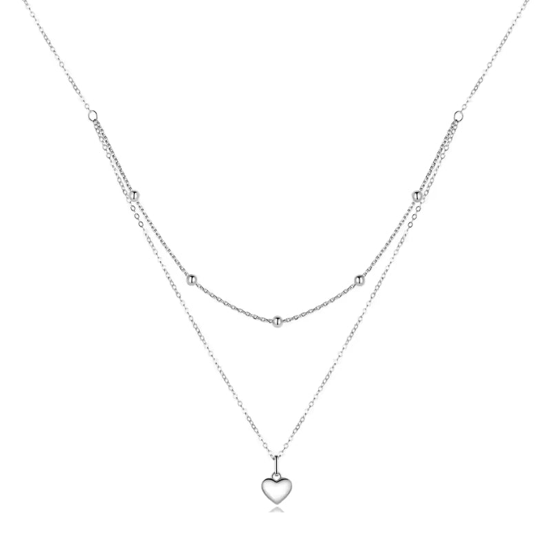 Layering Halskette 925 Sterlingsilber mit Herz Anhänger und Kugelkette, verstellbar in Gold oder Silber, Geschenk für Frau.