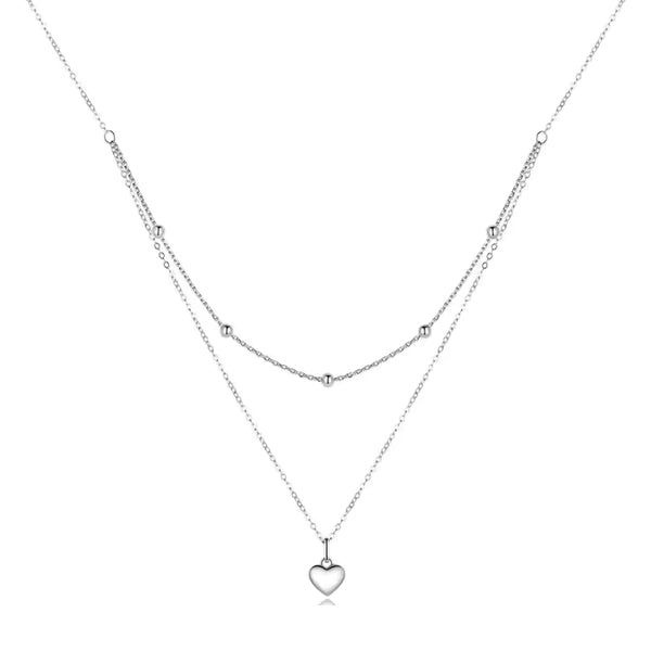Layering Halskette 925 Sterlingsilber mit Herz Anhänger und Kugelkette, verstellbar in Gold oder Silber, Geschenk für Frau.