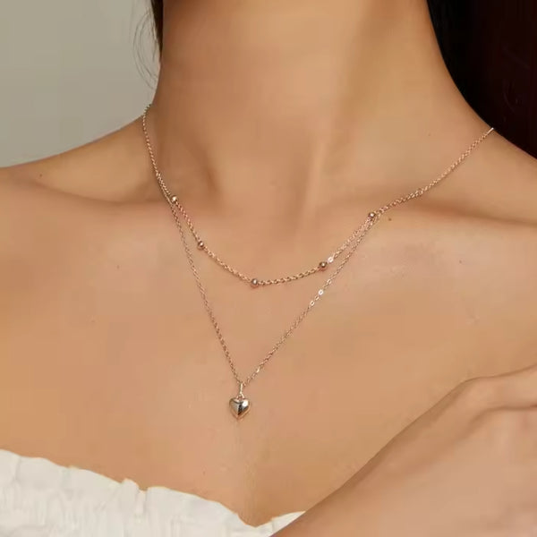 Layering Halskette 925 Sterlingsilber mit Herz Anhänger und Kugelkette, verstellbar in Gold oder Silber, Geschenk für Frau.