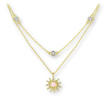 Sonnen Halskette aus 925er Sterlingsilber mit Opal Anhänger, Layering Kette mit Kristallen in Goldoptik.