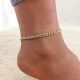Cuban Gold Fusskette aus Edelstahl für Damen, elegantes Fußkettchen für Sommer, Strandlook und Alltag, verstellbarer Fußschmuck.
