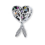 Traumfänger Charm-Anhänger aus 925er Silber in Herzform mit Lebensbaum und farbigen Zirkonia-Kristallen – tragbar an Armband oder Kette.