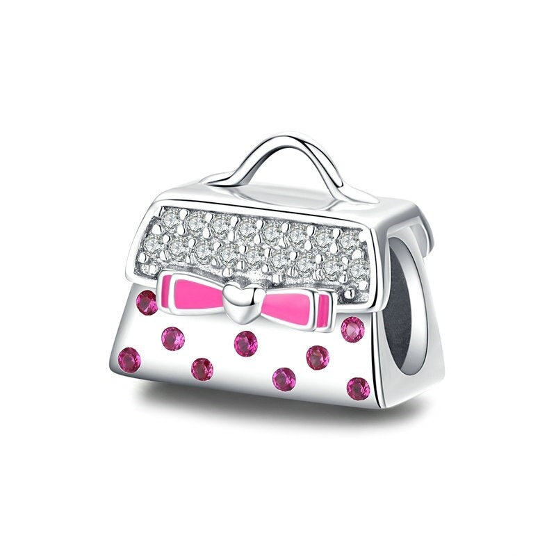 Handtaschenn Charm Anhänger aus Sterling Silber mit blauer Emaille – Symbol für Reisen, Urlaub, Glücksbringer und Schutzenge