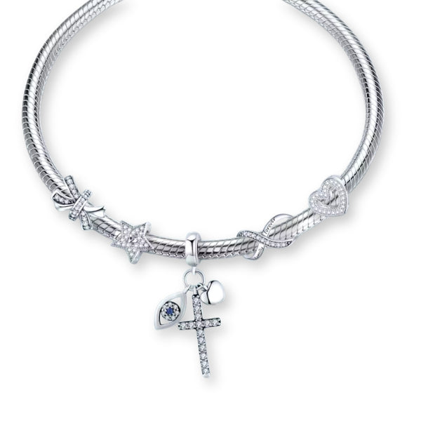Fatima Charm-Anhänger aus 925er Silber mit Kristallen und Auge Fatimas – spirituelles Schutzsymbol für Stärke, Intuition und positive Energie.