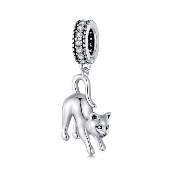 Katze Verspielt Kristall Sterling Silber Charm Anhänger - FALKENKOENIG SCHMUCK & Piercing Online Shop