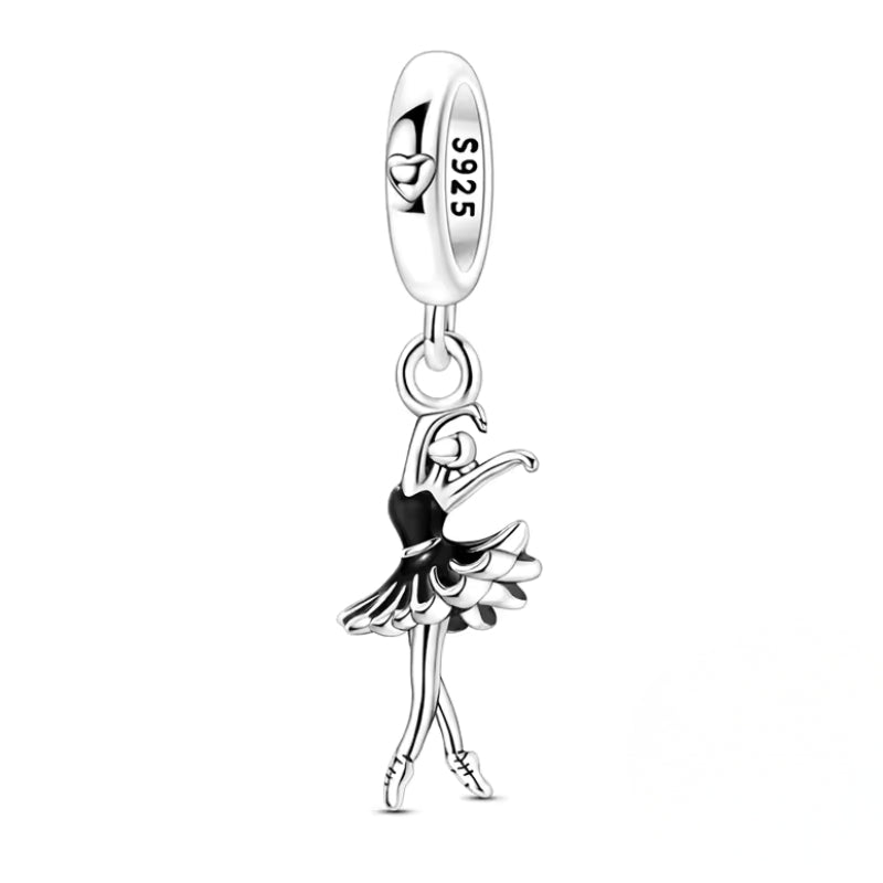 Ballett Tanz Ballerina Charm-Anhänger aus 925er Silber mit Kristallen – tragbar an Armband oder Halskette, elegant & filigran gestaltet.