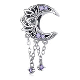 Mond-Lotus Charm-Anhänger aus 925er Silber mit lila Kristallen – spiritueller Schmuck für Balance, Wachstum und Achtsamkeit.