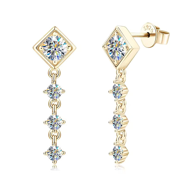 Moissanite Ohrringe aus vergoldetem 925er Silber – nachhaltige Alternative zum Diamanten, brillant geschliffen & luxuriös.