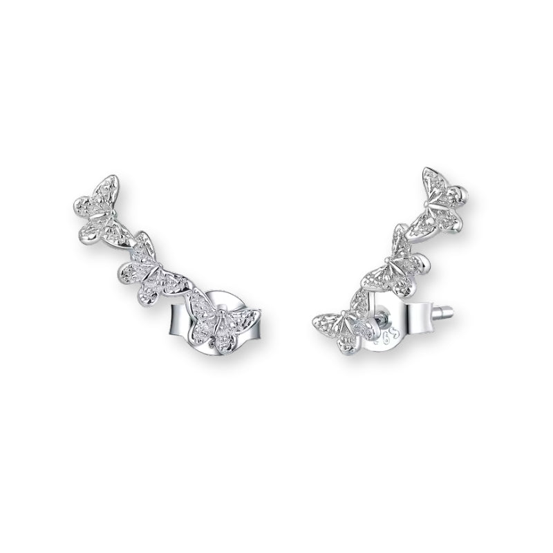 Schmetterling Ohrstecker aus 925er Sterlingsilber mit funkelnden Kristallen, elegante Damen Ohrringe mit Schmetterlingsmotiv.