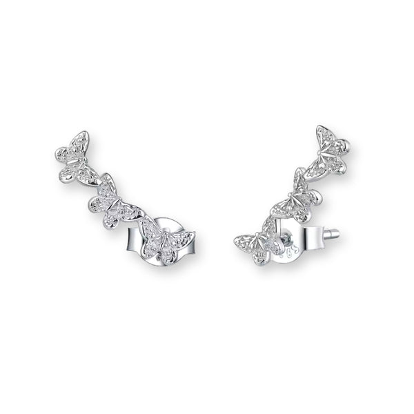 Schmetterling Ohrstecker aus 925er Sterlingsilber mit funkelnden Kristallen, elegante Damen Ohrringe mit Schmetterlingsmotiv.