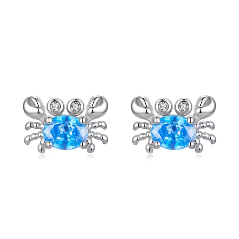 Krebs Kinderohrstecker aus 925er Silber – blau-silberne Meeres-Motive, kindgerecht & hautfreundlich.