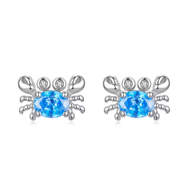 Krebs Kinderohrstecker aus 925er Silber – blau-silberne Meeres-Motive, kindgerecht & hautfreundlich.