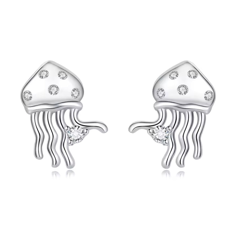 Glitzernde Quallen Ohrstecker aus 925er Sterlingsilber mit Kristallen – stilvoller Meeres-Schmuck für elegante Ocean-Lovers