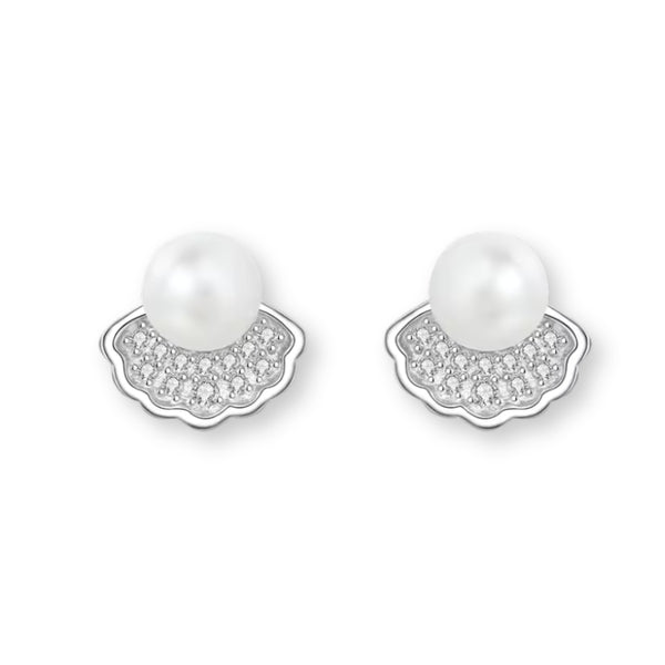Perlen-Muschel Ohrstecker aus 925er Silber – filigran gearbeitete Ohrringe in Muschelform, inspiriert von der Natur, Symbol für Schutz und Intuition.🐚✨
