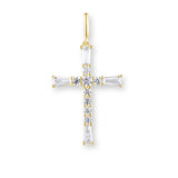 Gold Kreuz-Halskettenanhänger aus 925er Sterlingsilber mit vielen kleinen Kristallen – filigran, glänzend und spirituell auf hellem Hintergrund.