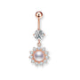Sonnen-Bauchnabelpiercing aus Chirurgenstahl 316L – mit perlenfarbenem Stein in der Mitte, erhältlich in Roségold, Silber oder Gold – sommerlich und glänzend.