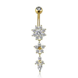 Hängendes Bauchnabelpiercing mit Zirkonia aus 316L Chirurgenstahl in Silber oder Gold, luxuriöses Belly Button Piercing Damen.