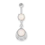 Opal-Zirkon Bauchnabelpiercing aus Chirurgenstahl 316L mit pendelndem Opal-Anhänger – in Silber, Gold oder Roségold erhältlich, edel & glänzend.