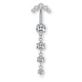 Luna-Silber Titan Bauchnabelpiercing mit vier untereinander hängenden Kristallen – tropfenförmiger Look, glänzend, elegant und hautfreundlich.
