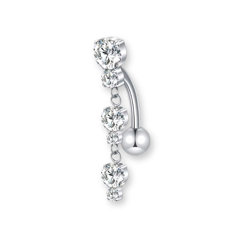 Hängendes Bauchnabelpiercing mit Zirkonia aus Titan G23 in Silber oder Gold, luxuriöses Belly Button Piercing Damen