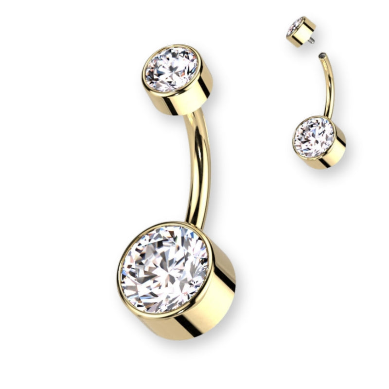 Titan Bauchnabelpiercing Innengewinde flach Bananabell mit Zirkonia in 8 mm oder 10 mm, elegantes Belly Button Piercing Damen.