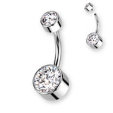 Titan Bauchnabelpiercing Innengewinde flach Bananabell mit Zirkonia in 8 mm oder 10 mm, elegantes Belly Button Piercing Damen.