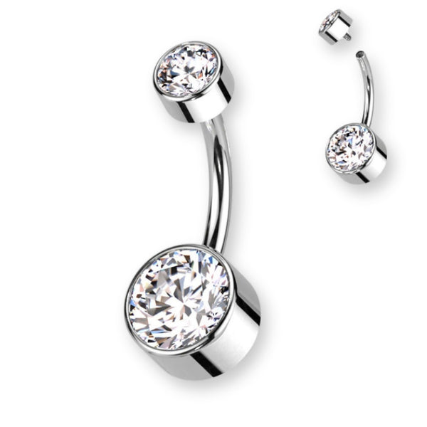 Titan Bauchnabelpiercing Innengewinde flach Bananabell mit Zirkonia in 8 mm oder 10 mm, elegantes Belly Button Piercing Damen.