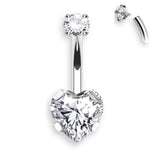 Herz Bauchnabelpiercing aus Titan mit Innengewinde und Zirkonia, Bananabell in Silber oder Gold, eleganter Piercing Schmuck.