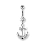 Titan Bauchnabelpiercing mit Anker-Anhänger – maritimes Design, hautfreundlich, glänzend und langlebig.