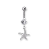 Seestern Bauchnabelpiercing aus Chirurgenstahl 316L – wahlweise in Silber oder Gold, mit Kristallen besetzt, maritimes Design für Sommer & Strand.