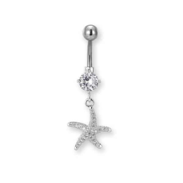 Seestern Bauchnabelpiercing aus Chirurgenstahl 316L – wahlweise in Silber oder Gold, mit Kristallen besetzt, maritimes Design für Sommer & Strand.