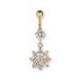 Blumen-Bauchnabelpiercing aus Chirurgenstahl 316L in Gold oder Silber – mit großem Kristall-Blumenanhänger, feminin, glänzend und hochwertig.