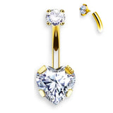 Herz Bauchnabelpiercing aus Titan mit Innengewinde und Zirkonia, Bananabell in Silber oder Gold, eleganter Piercing Schmuck.