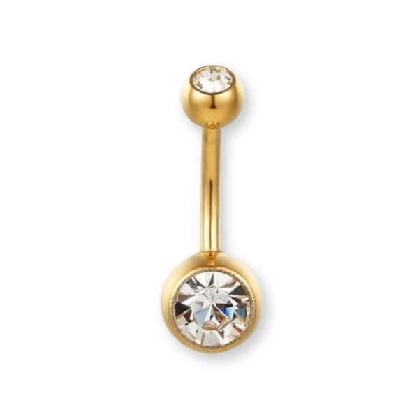Goldenes Bauchnabelpiercing aus Titan von Falkenkoenig Schmuck. Dieses Bauchnabelpiercing ist erhältlich mit der Stablänge 12mm, 10mm und 8mm.