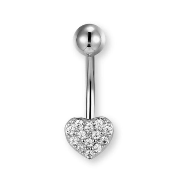 „Herz Bauchnabelpiercing aus Chirurgenstahl 316L mit Zirkonia-Kristallen, in Silber oder Gold, in mehreren Stablängen erhältlich“