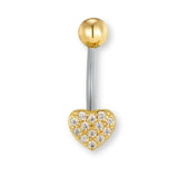„Herz Bauchnabelpiercing aus Chirurgenstahl 316L mit Zirkonia-Kristallen, in Silber oder Gold, in mehreren Stablängen erhältlich“