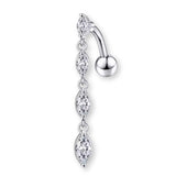 „Tropfen Bauchnabelpiercing aus Titan in Silber mit baumelndem Anhänger und Reverse gebogener Barbell, in allen Größen erhältlich bei Falkenkoenig Schmuck