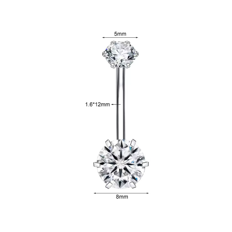 Zirkon Silber Bauchnabelpiercing -  Chirurgenstahl 316L