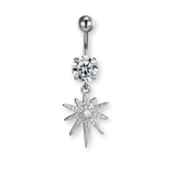 Sternen-Anhänger Bauchnabelpiercing aus Titan – geschwungene Fischform mit Kristallen besetzt, elegant & hautfreundlich.