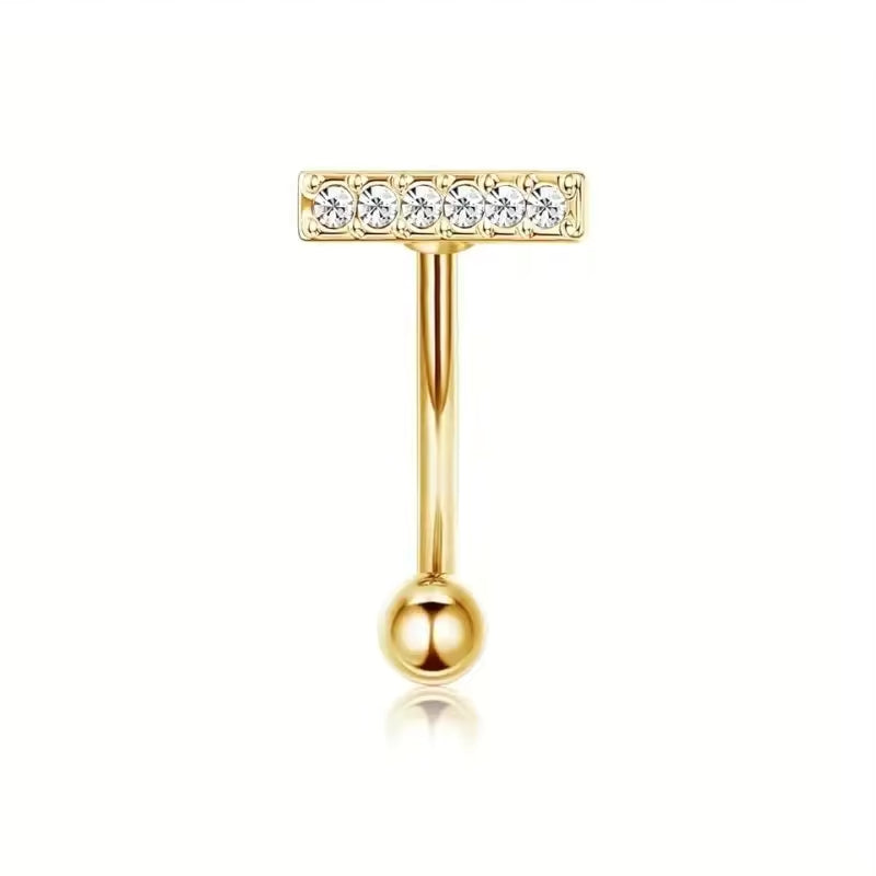 Bauchnabelpiercing Bar aus 316L Chirurgenstahl mit Zirkonia Kristallen in Gold oder Silber, 10 mm Belly Button Ring.