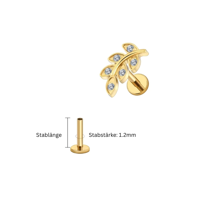 1.2 mm Titan Piercing (16G) Blattzweig mit Zirkonia, goldfarben