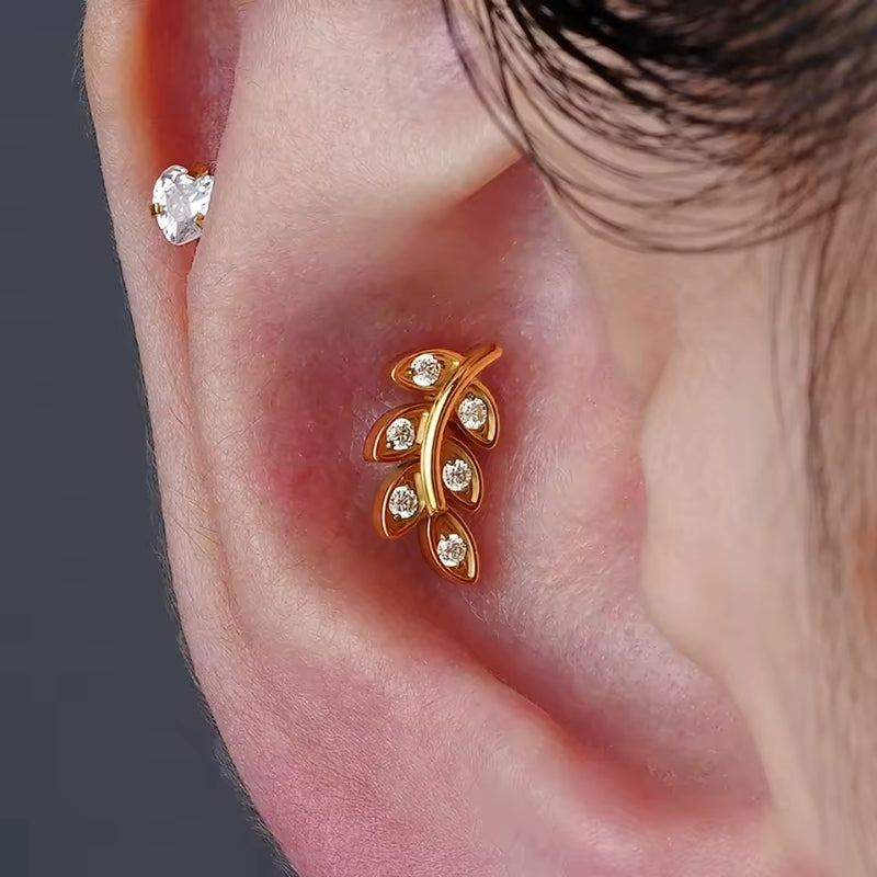 1.2 mm Titan Piercing (16G) Blattzweig mit Zirkonia, goldfarben