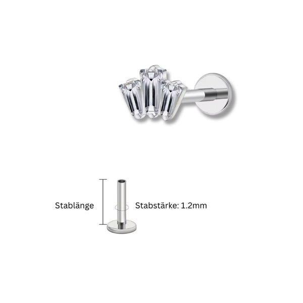 1.2 mm Titan Piercing in Silber mit -Motiv und kleinen Zirkonia – geeignet für Labret, Tragus, Madonna oder Helix.