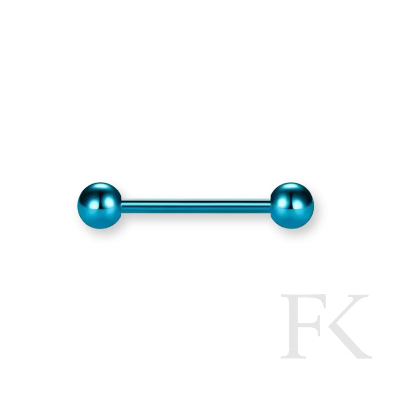 Zungenpiercing-Set aus Titan mit vier Farben – Silber, Lila, Topas und Saphir-Blau – auf weißem Hintergrund, hochwertig & vielseitig kombinierbar.